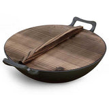 34cm Cast Iron Wok with Wooden Lid 1
