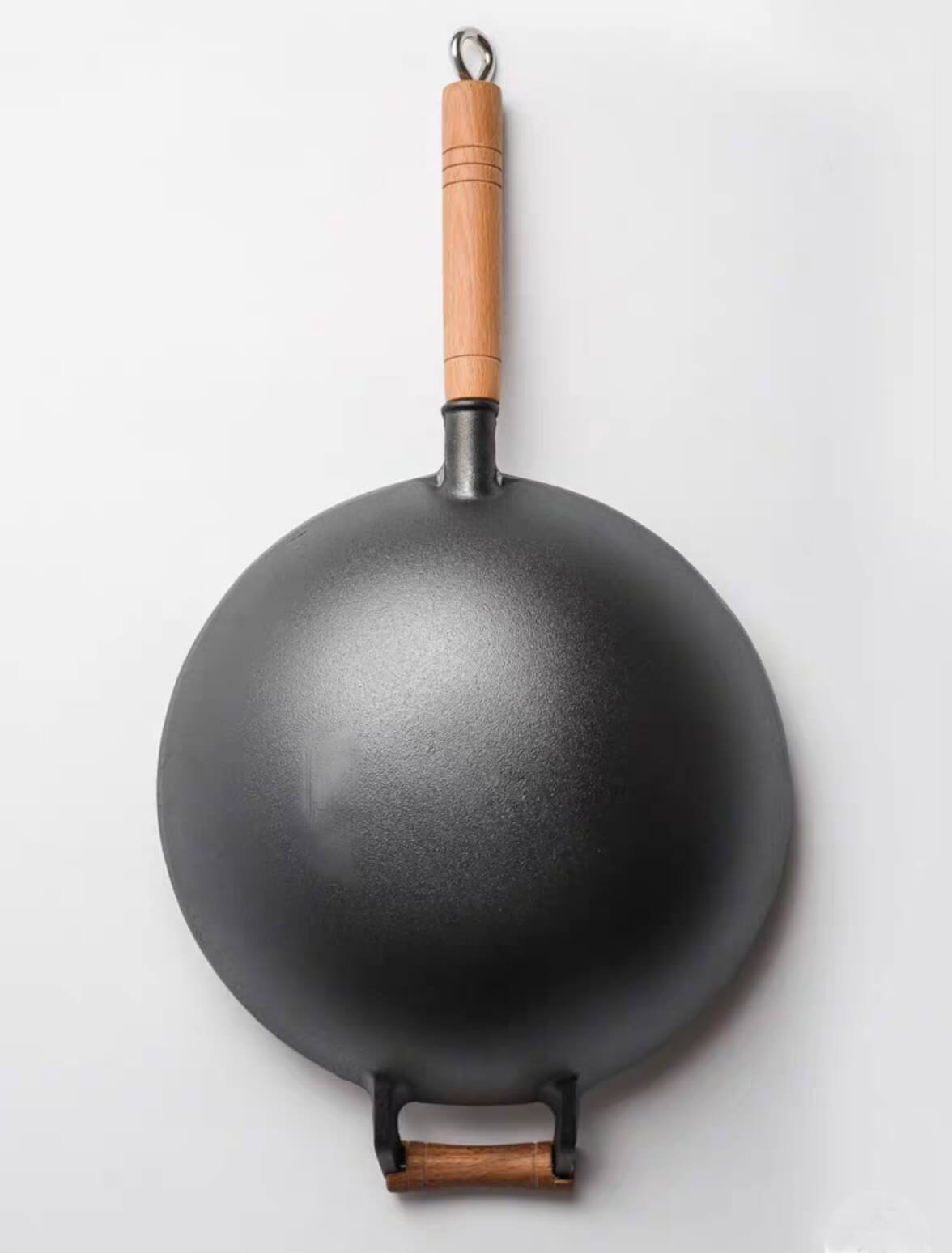 32cm cast iron wok wooden handle 02
