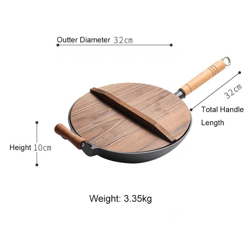 32cm cast iron wok wooden handle 03