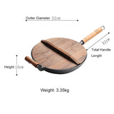 32cm cast iron wok wooden handle 03