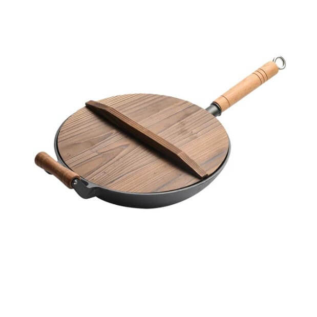 32cm cast iron wok wooden handle 05